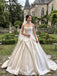 White Heavy Satin Strapless Ruched Bodice Ball Gown Wedding Dress With Dramatic Bow & Sweep Train,SFWD0114