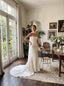 Ivory Strapless Sweetheart Ruched Bodice Satin Mermaid Wedding Dress With Detachable Neck Sash Train,PD13859