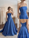 Royal Blue Satin Strapless Tube Neck Structured Ball Gown Formal Dress, PD13864