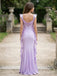 Lilac Satin Cowl Back Draped Ruffle Shoulder Fitted Mermaid Evening Gown,PD1379