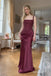 Burgundy One Shoulder Square Neck Sequin Corset Bodice Satin Mermaid Floor Length Evening Dress,PD13857