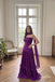 Purple Chiffon Strapless Asymmetrical Bodice A-Line Gown With Pleated Ruffle Skirt & Choker Sash, PD13869