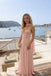 Blush Pink Chiffon Spaghetti Strap V-Neck A-Line Gown With Beaded Floral Appliques & Choker Scarf, PD13870
