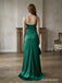 Emerald Green Satin Spaghetti Strap Cowl Neck Corset Bodice Slit Mermaid Floor Length Evening Dress,PD13844