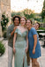 Sage Green Satin Off The Shoulder Draped Ruffle Beaded Mermaid High Slit Floor Length Prom Dress,PD1375