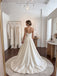 White Luxe Satin Strapless Straight Neck Structured Bodice Ball Gown Wedding Dress With Sweep Train,SFWD0108