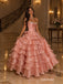 Dusty Rose Strapless Sweetheart Corset Bodice Tiered Ruffled Ball Gown Floor Length Evening Dress,PD13854