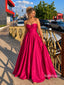 Fuchsia Strapless Sweetheart Satin Ball Gown, Simple Bow Bust Prom Dress, PD13937