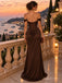 Brown Lace Off-the-Shoulder Sweetheart Corset Mermaid Satin Evening Dress, PD13865