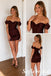 Shiny Burgundy Soft Satin Off Shoulder Bow Fitted Mini Homecoming Dress, HD0364