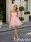Sweet Blush Tulle Spaghetti Strap Ruffled Tiered Mini Homecoming Dress, HD0365
