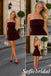 Burgundy Velvet Strapless Flare A Line Mini Homecoming Dress, HD0367