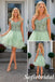 Sage Green Tulle Embroidered Off Shoulder Mini Homecoming Dress, HD0368