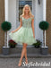 Sage Green Tulle Embroidered Off Shoulder Mini Homecoming Dress, HD0368