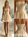 Nude Tulle Strapless A-Line Homecoming Dress with Floral Trim, HD0324