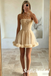 Nude Tulle Strapless A-Line Homecoming Dress with Floral Trim, HD0324