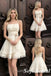 Classic Ivory White Spaghetti Strap Tiered Chiffon A-Line Homecoming Dress, HD0326