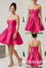 Strapless Hot Pink Satin Corset Short A-Line Homecoming Dress, HD0327