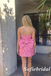 Strapless Pink Floral Jacquard Homecoming Dress With Big Bow, HD0328