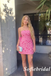 Strapless Pink Floral Jacquard Homecoming Dress With Big Bow, HD0328