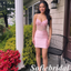 Blush Pink Satin Corset Homecoming Dress With Lace Appliques, HD0331