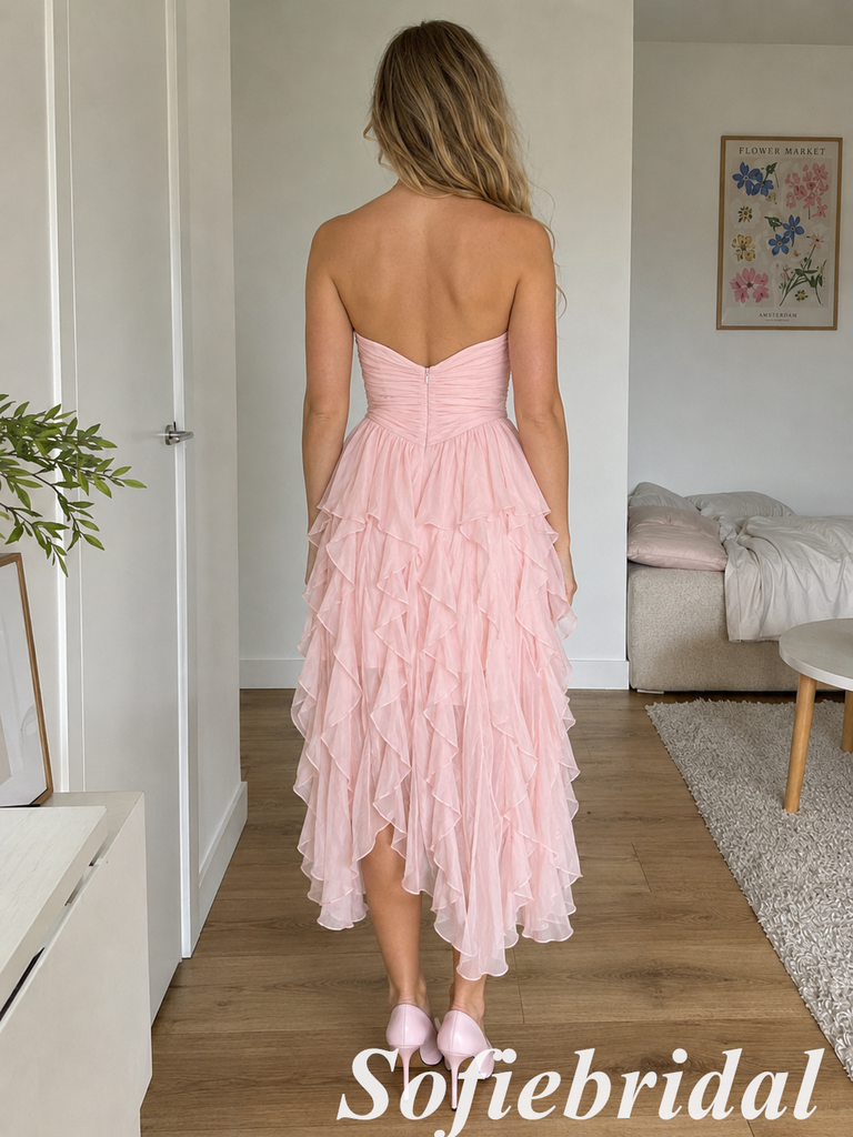 Elegant Chiffon Sweetheart Ruffled Midi Homecoming Dress, HD0334
