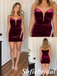 Burgundy Velvet Off Shoulder Homecoming Dress with Rhinestones, HD0336