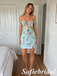 Light Blue Floral Lace Off Shoulder Homecoming Dress with Split, HD0342