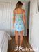Light Blue Floral Lace Off Shoulder Homecoming Dress with Split, HD0342