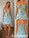 Light Blue Floral Lace Off Shoulder Homecoming Dress with Split, HD0342