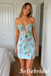 Light Blue Floral Lace Off Shoulder Homecoming Dress with Split, HD0342