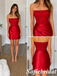 Red Lace Corset Strapless Satin Wrap Mini Homecoming Dress, HD0346