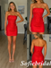 Simple Red Rhinestone Strapless Ruched Fitted Mini Homecoming Party Dress, HD0354