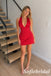 Glossy Red Satin Halter Open Back Bodycon Mini Homecoming Dress, HD0358