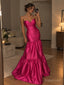 Fuchsia Satin Strapless Sweetheart Tiered Ruffle Mermaid Prom Dress, PD13866