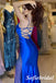 Sexy Soft Satin Spaghetti Straps V-Neck Side Slit Mermaid Long Prom Dresses, PD0964