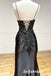 Sexy Satin And Lace Spaghetti Straps V-Neck Sleeveless Side Slit Mermaid Long Prom Dresses, PD0909