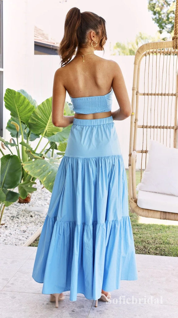 Sexy Sweetheart Two Pieces Sleeveless A-Line Long Prom Dresses, PD0893