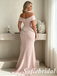 Elegant Blush Pink Off Shoulder Beaded Mermaid Evening Dress, Formal Mother of the Bride Gown, SFM014