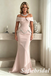 Elegant Blush Pink Off Shoulder Beaded Mermaid Evening Dress, Formal Mother of the Bride Gown, SFM014