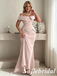 Elegant Blush Pink Off Shoulder Beaded Mermaid Evening Dress, Formal Mother of the Bride Gown, SFM014