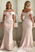 Elegant Blush Pink Off Shoulder Beaded Mermaid Evening Dress, Formal Mother of the Bride Gown, SFM014