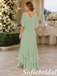Sage Green Chiffon V-Neck Layered Mother of the Bride Dress, SFM017