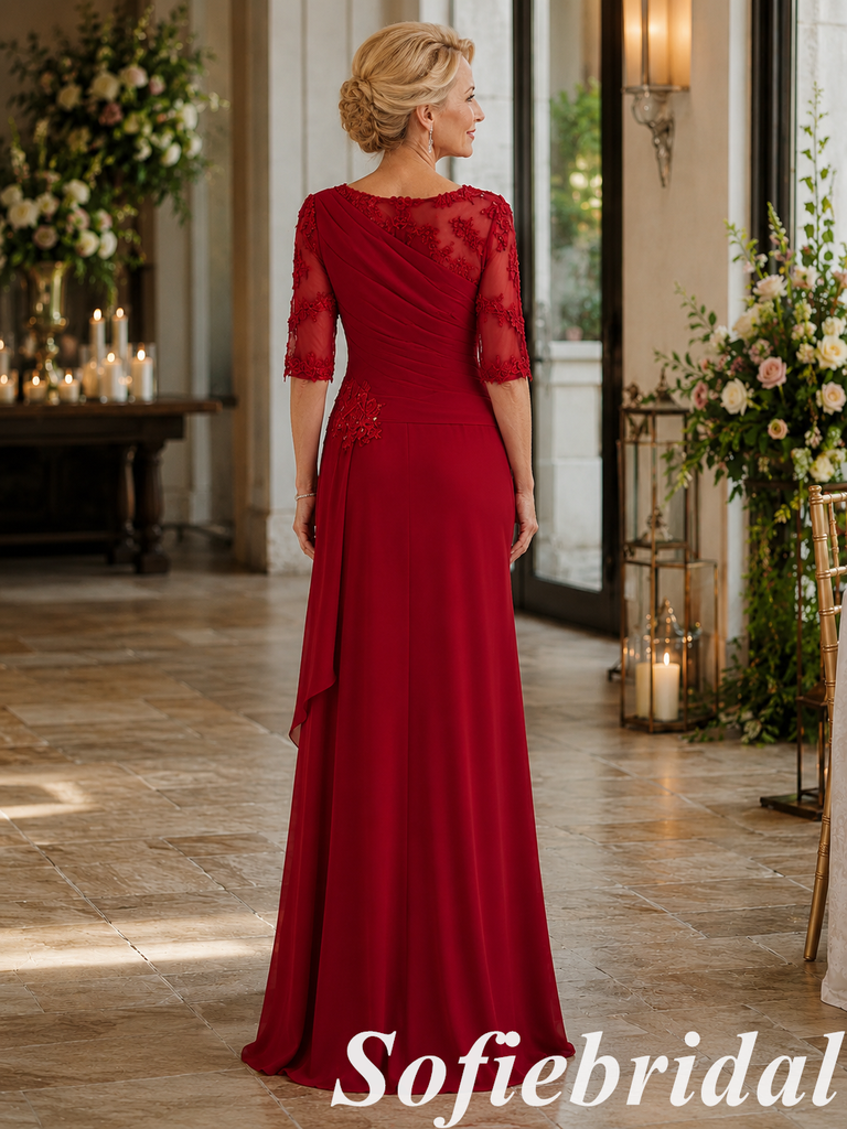 Elegant Red Chiffon Beaded Mother of the Groom Formal Gown, SFM018