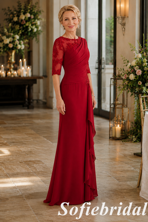 Elegant Red Chiffon Beaded Mother of the Groom Formal Gown, SFM018