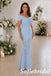 Romantic Pale Blue Chiffon Lace Fitted Formal Mother Of The Bride Gown, SFM020