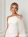 Ivory Crepe One Shoulder Mother Of The Bride Gown With Floral Chiffon Cape, SFM021