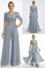 Dusty Blue Lace Chiffon Jumpsuit Formal Dress, Elegant V-Neck Mother of the Bride Gown with Sleeves, SFM013