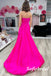 Sexy Fuchsia Pink Soft Satin Sweetheart Sleeveless Side Slit Mermaid Long Prom Dresses, PD01007