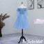 Elegant Blue Tulle And Lace Off Shoulder A-line Mini Dresses/ Homecoming Dresses, HD0318